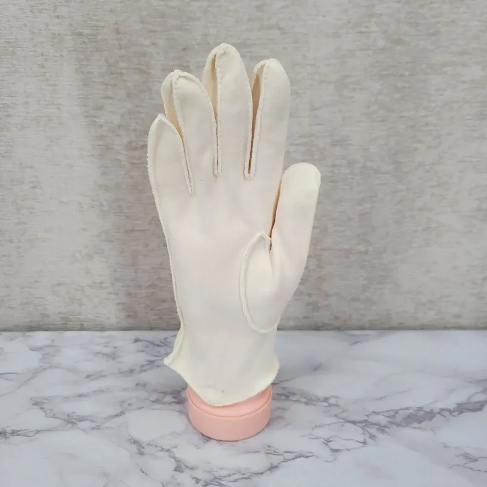 50s Vintage Cream Hand Floral Flower Embroidered Women's Dress Gloves
